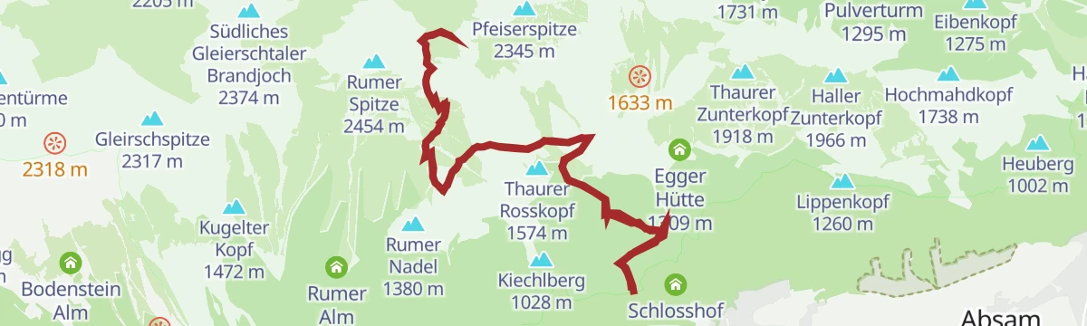 Route map: Kreuzjöchl - ein unscheinbarer Gipfel im Karwendel